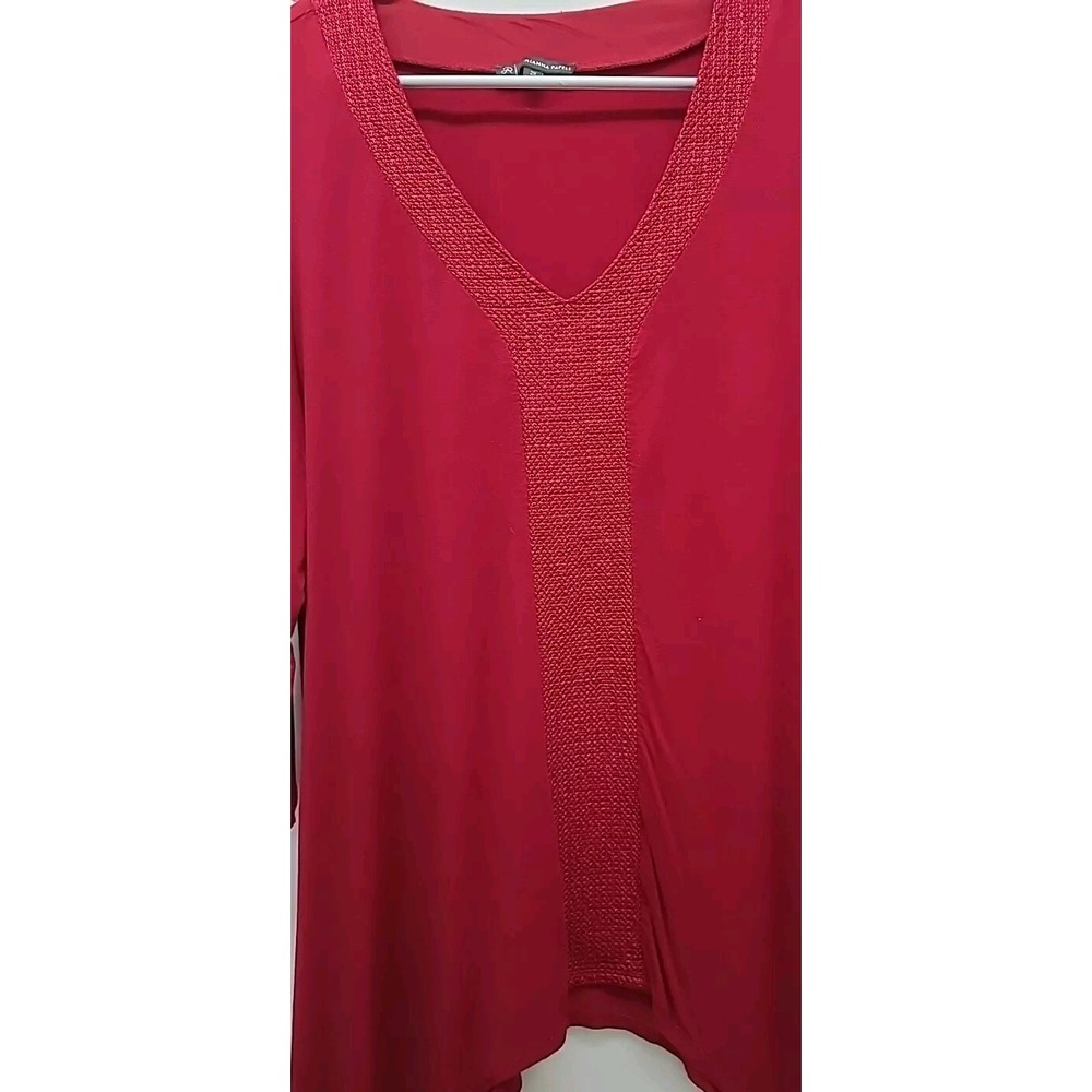 Adrianna Papell Womens Blouse Red V-Neck 3/4 Sleeve Fairy Size 2X - Picture 5 of 9